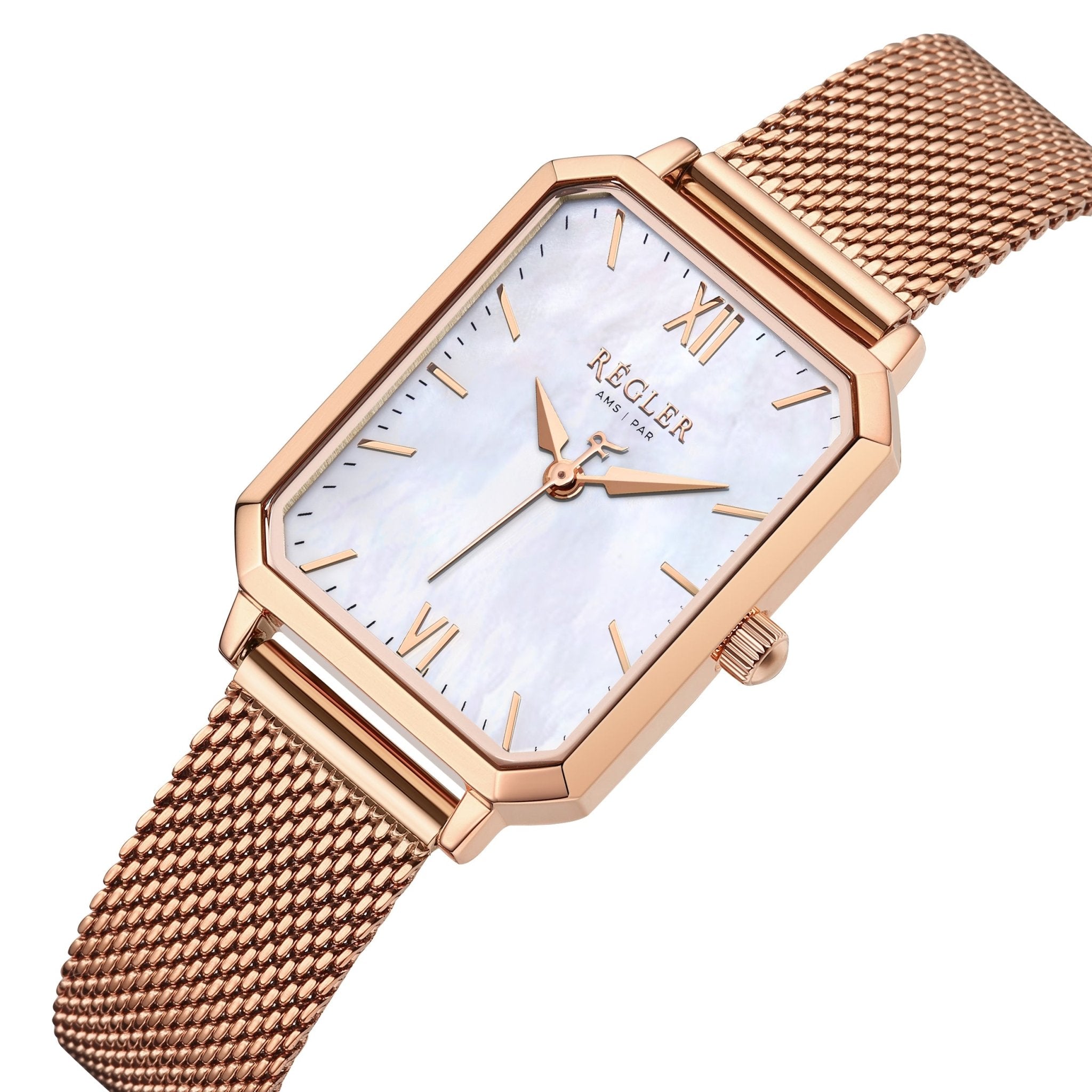 Élégance Rose Gold Mesh - Pearl White - RéglerRW2213430J